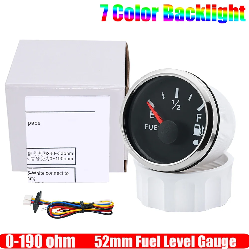 Wasserdichter 52-mm-Kraftstoffstandsanzeige mit Blitzalarm + Ölschwimmersensor 0–190 OHM Kraftstofftankmessgerät 7-Farben-LED für Auto, Yacht, 12 V, individuell – Detail 2
