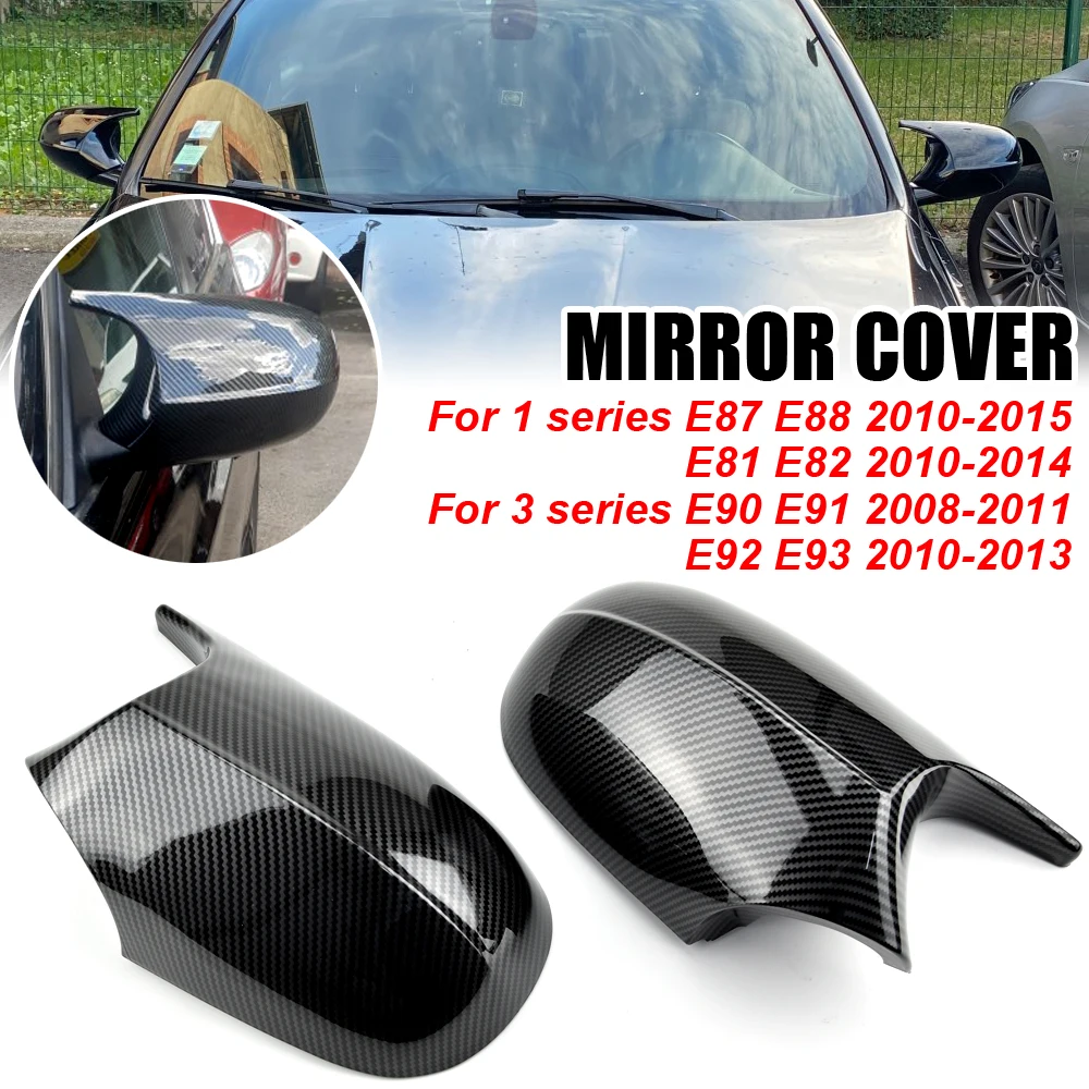 1 Pair Carbon Fiber Replacement Side Mirror Cover Caps Compatible For BWM E90 E91