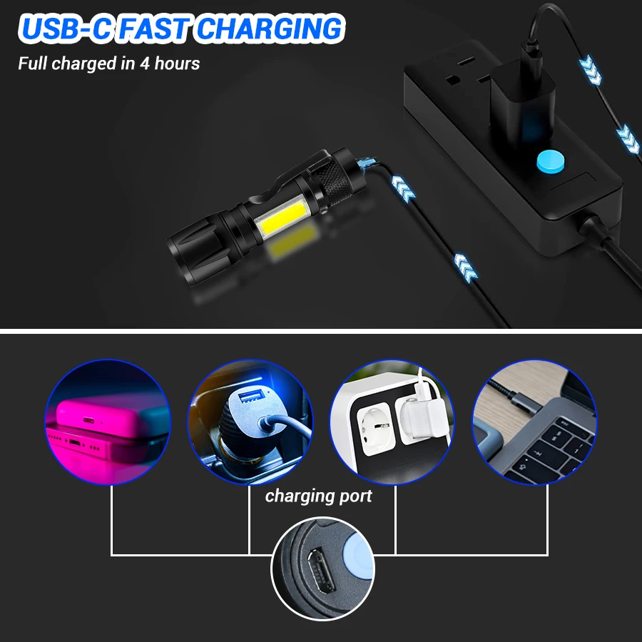 Mini Flashlight Mini Torch LED Rechargeable Flashlight Portable USB Charging Flashlight High Power Bank Camping Waterproof Long Range Lantern