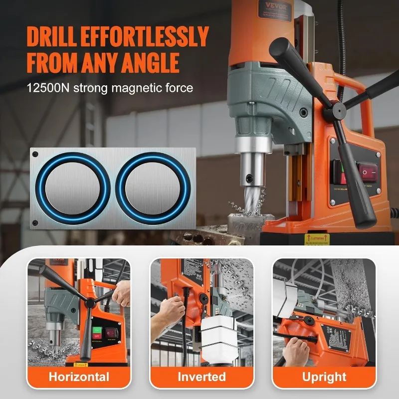 VEVOR Magnetic Drill, 1450W 1.57" Boring Diameter, 12500N 850 RPM Portable Electric Mag Drill Press, Drilling Machine 4