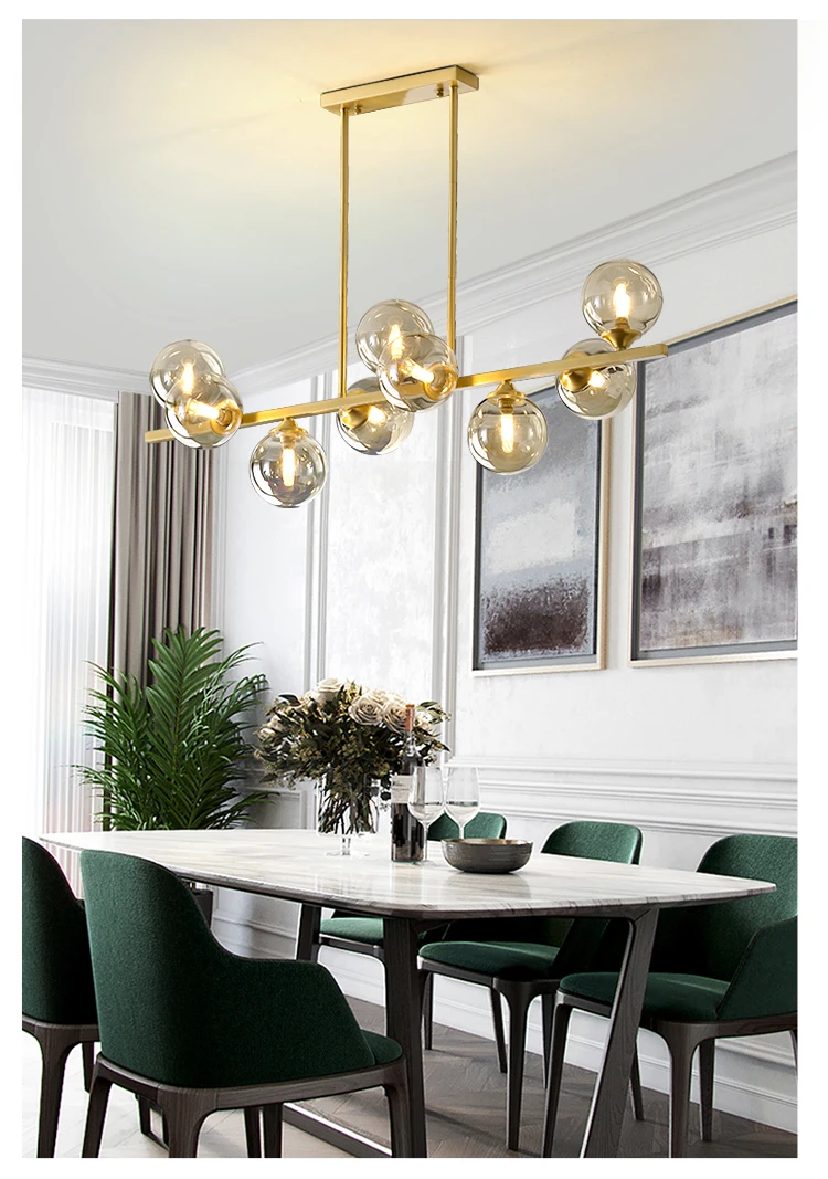 dining room lights Modern Nordic Copper Design LED Chandelier For Dining Room Kitchen Living Room Bedroom Ceiling Pendant Lamp Amber Glass G9 Light chandeliers