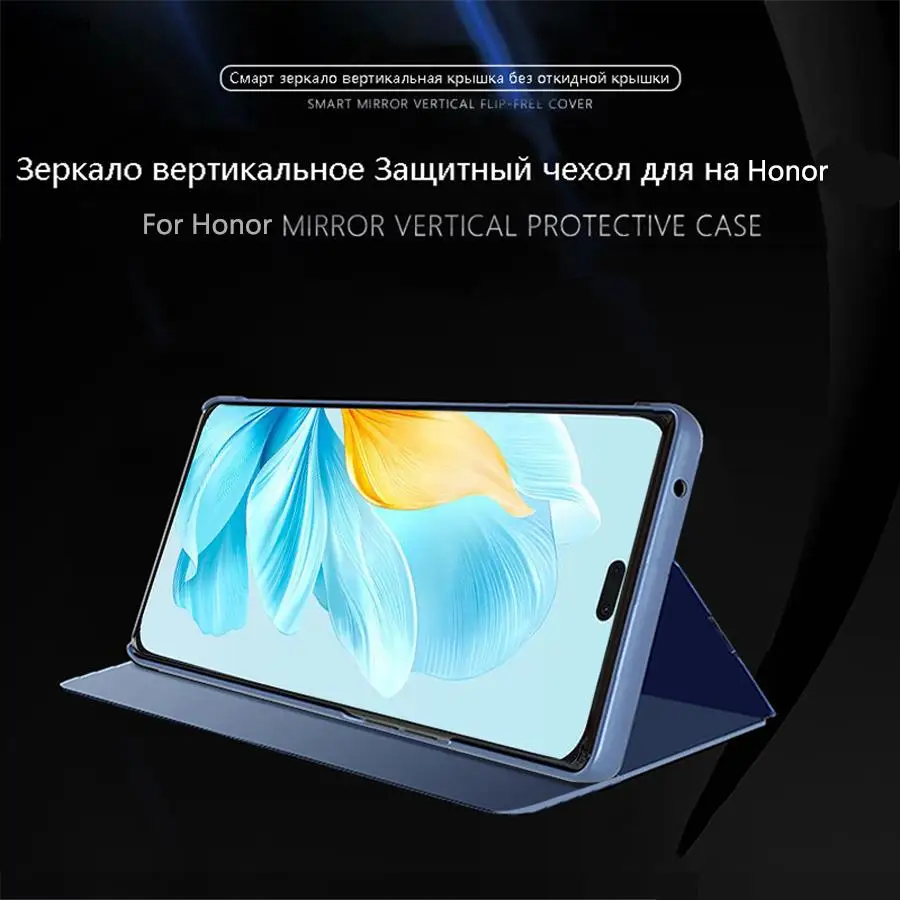 Luxury Mirror View Smart Flip Leather Phone Cover with Original Magnetic Closure