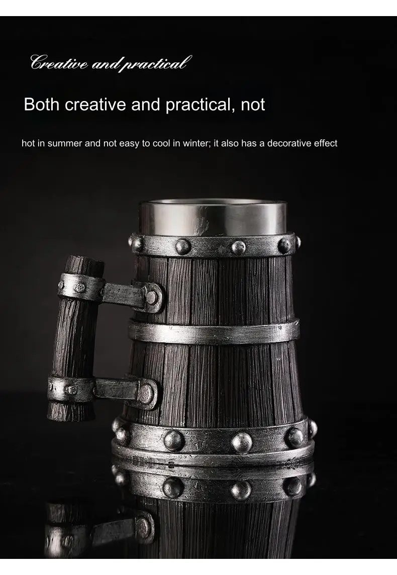 Description Picture 6 of itemOriginal Viking Drinkware  German Large Wooden Botella de agua Stainless Steel Barrel Coffee mug Wine Water bottle tazas de café
