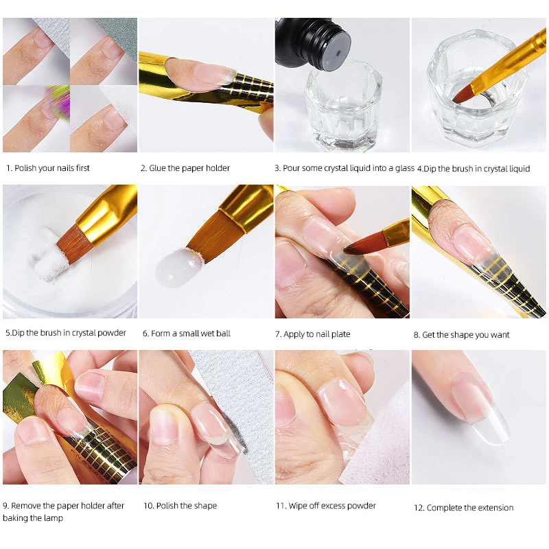 Nail Acrylic Powder Set and Liquid Monomer Nails Art Decoration for Manicure Kit Crystal Nail Glitter 3D Nail Tips Carving Tools 6