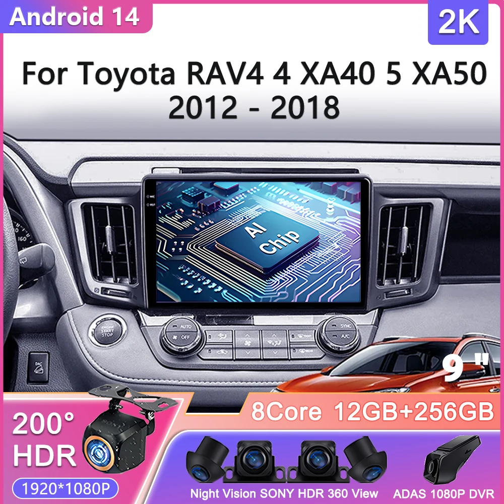 Car Multimedia Player Android 14 Carplay Auto Radio for Toyota RAV4 RAV 4 Xa40 2012-2015