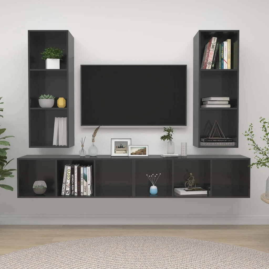 Muebles de pared para sala de estar, mueble de TV de 4 Uds color gris, duradero, la moda, práctico| | - AliExpress