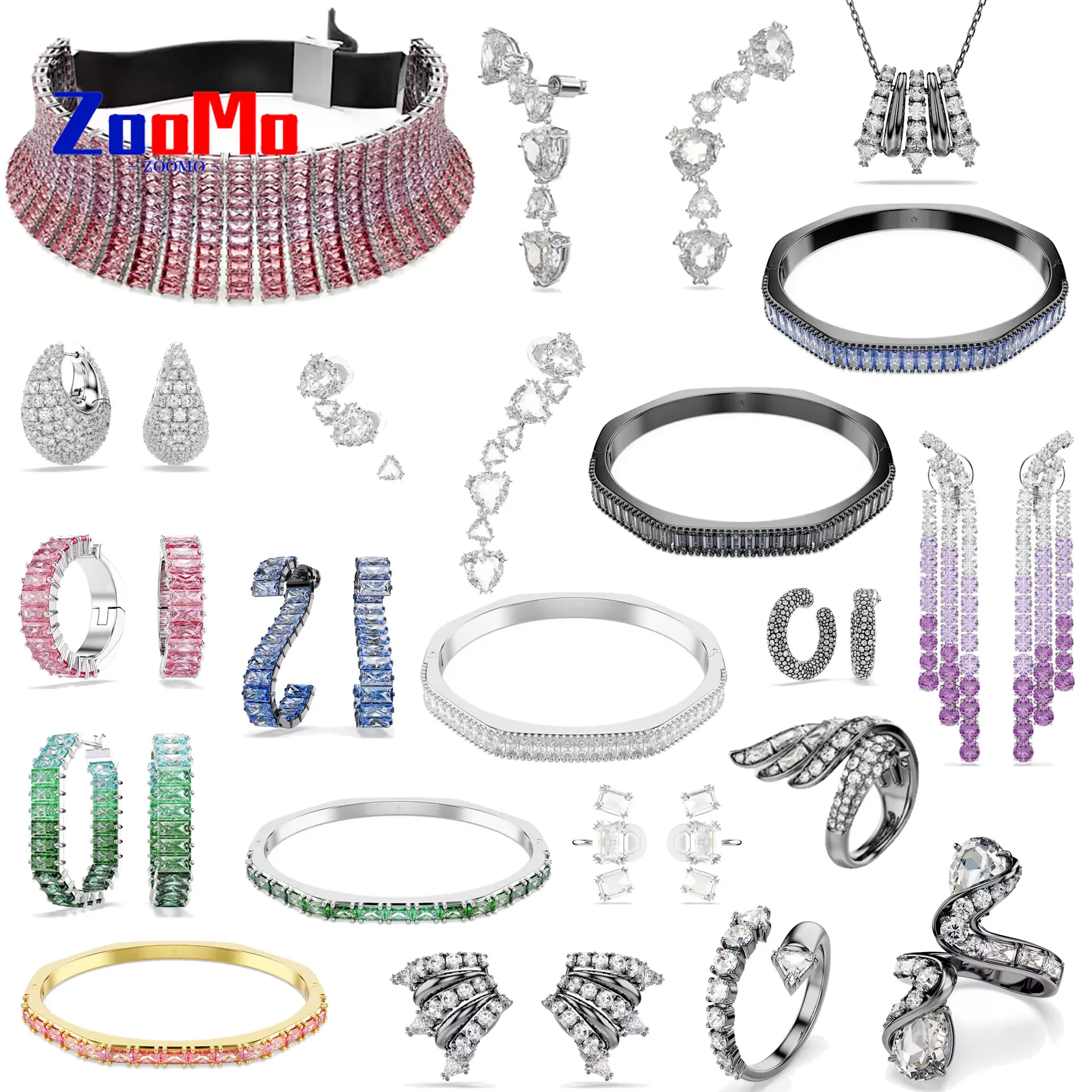 2025 Black Crystal Geometric Tassel Earrings Fine Jewelry Set Stainless Steel Necklace Bracelet Ring Romantic Gift for Women 1