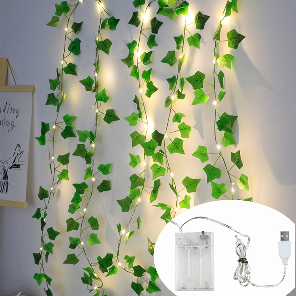 Flower Green Leaf Fairy Lights USB And Battery Powered Ivy Vine String Light For Party Wedding Room Courtyard Decoration
