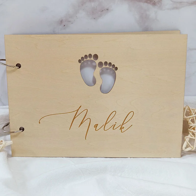 Little feet Personalized Wooden Photo Album for Baby Memory Book First Year Journal Unique Gift Baby Shower Birthday