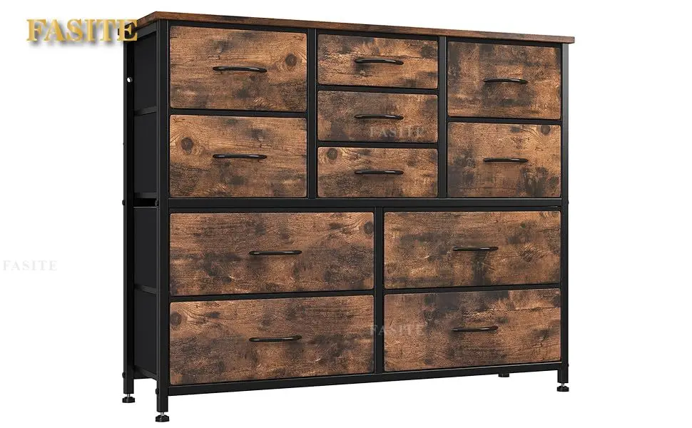 Description Picture 4 of item11 Drawers Dresser for Bedroom, Wide Dressers & Chests of Drawers with Wood Top, Fabric Storage Dresser TV Stand for Bedroom