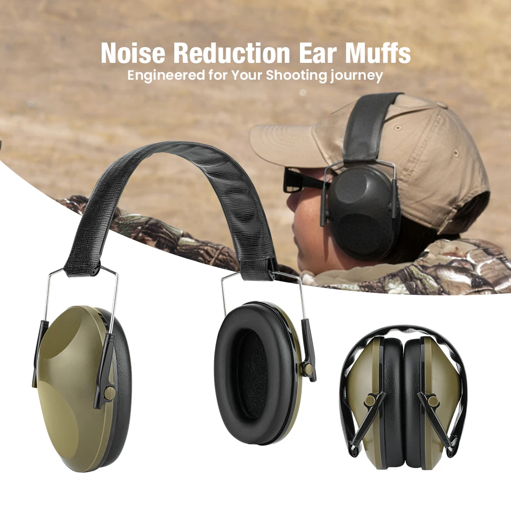 Casque antibruit pliable 21dB vert armée sur fond blanc, idéal pour concentration ou sommeil.