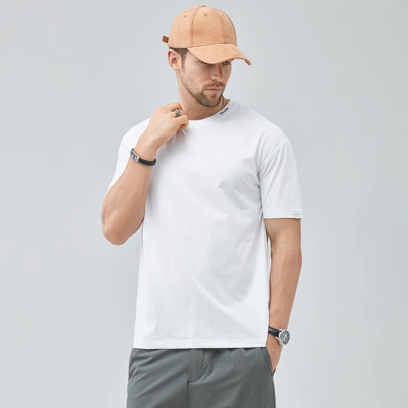 

Men's 2024 New Short Sleeved Solid Color Minimalist Trendy Round Neck Printed Half Sleeve T-shirt Summer