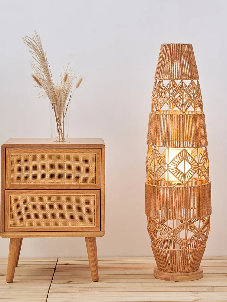 

Floor lamp, Zen tea room, homestay, Japanese retro clothing store, living room, wooden style, designer rattan line lamp