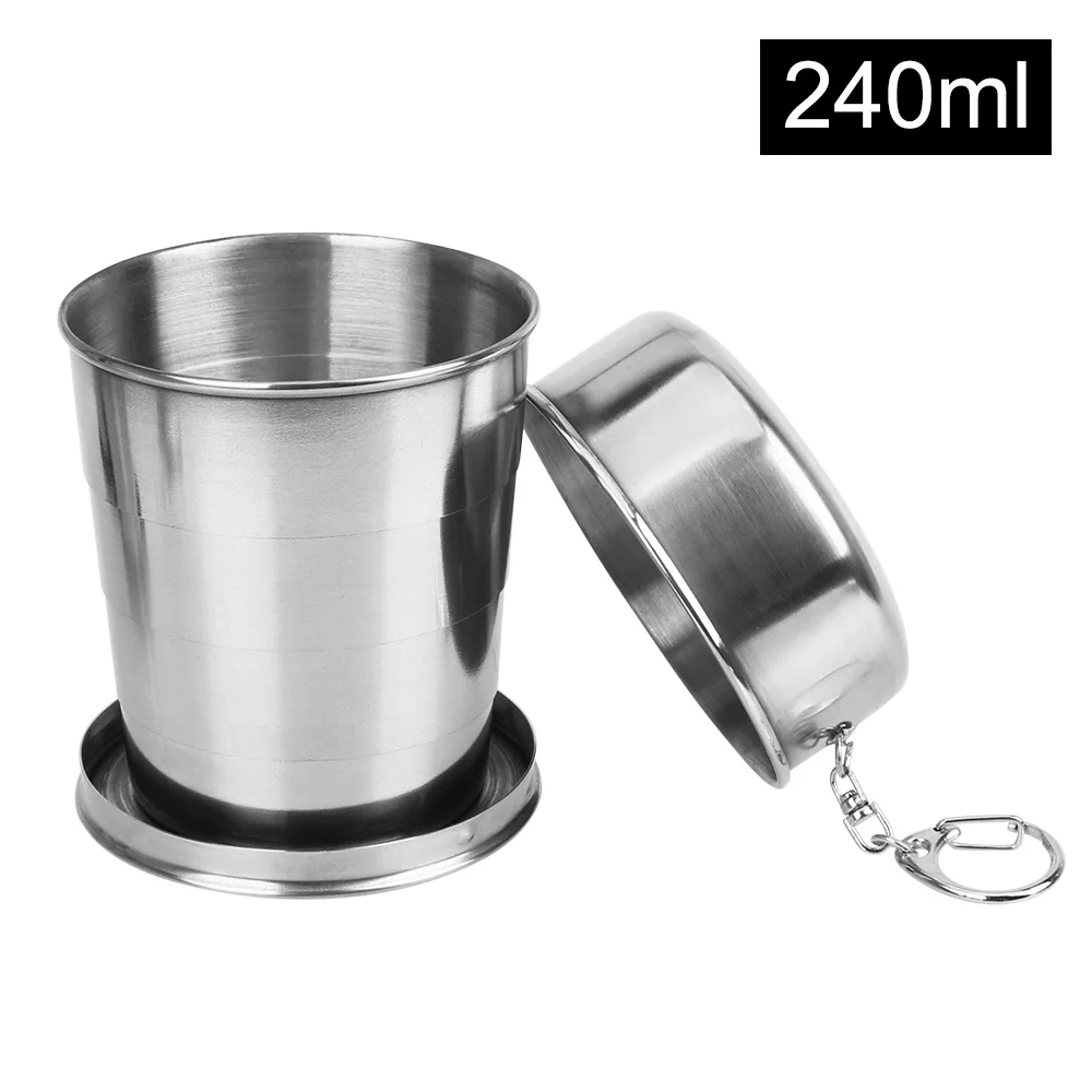 Folding Cup Retractable Telescopic Collapsible Cups for Outdoor Travel with Keychain Portable Water Drinking Cup Stainless Steel