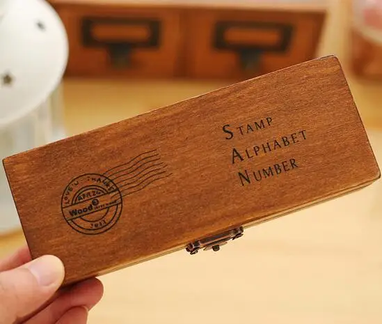 Sellos de letras del alfabeto de madera, con caja de madera, sello de  símbolo, sello de goma multiusos, sello para manualidades DIY, accesorios  para