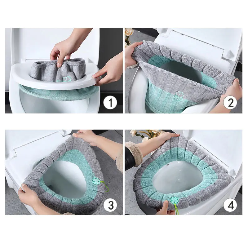 Winter Warm Toilet Seat Cover Mat Bathroom Toilet Pad Cushion with Handle Thicker Soft Washable Closestool Warmer Accessories 6