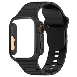 Mecha Sport Silicone Loop Band with Enhanced Protective Ultra Case for 38mm Series 3 2 1 (Black black Case)
