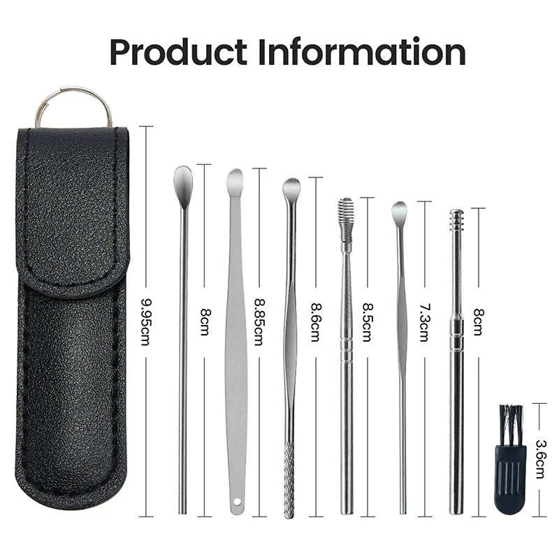 6Pcs/lot Ear Wax Cleaning Tools Stainless Steel Earwax Picker Portable Ear Wax Remover Curette Spoon Care Set for Baby Adults 3