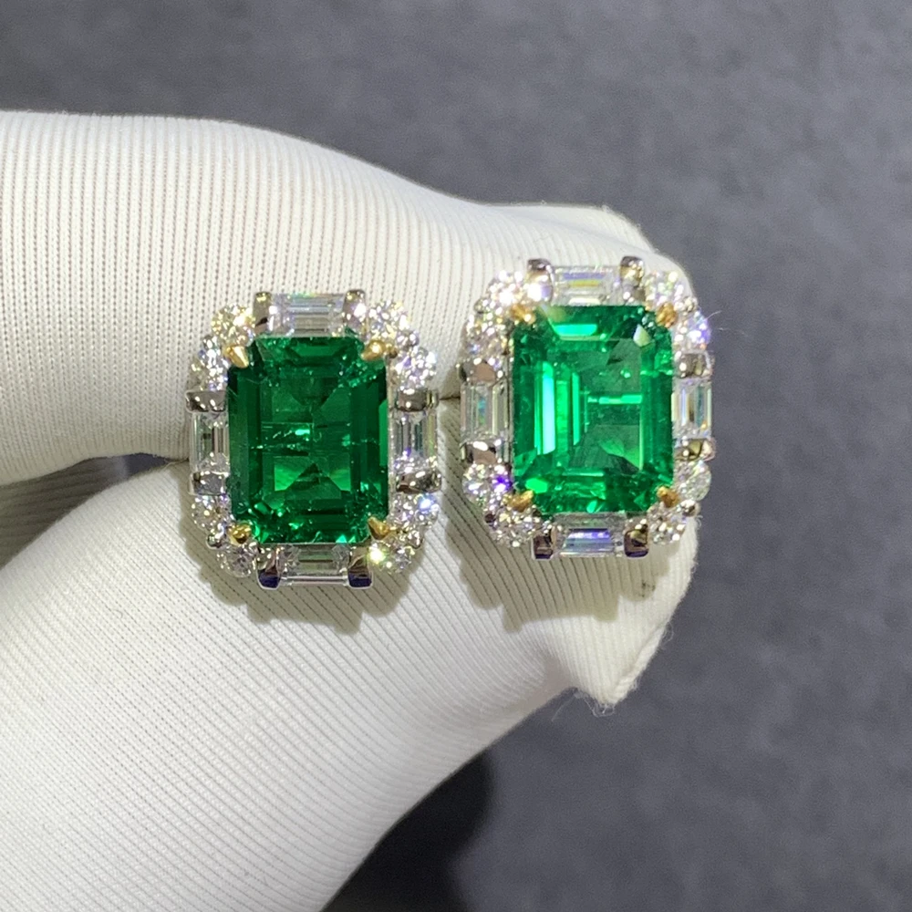 WUIHA Vintage 9K Gold 4.18CT GRC Muzo Emerald Gem Engagement Anniversary Stud Earrings for Women Gift Fine Jewelry Drop Shipping