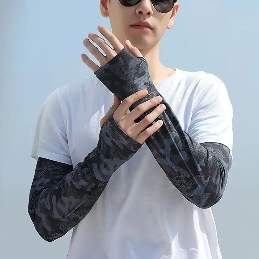 UV Solar Arm Sleeves Unisex Cycling Fingerless Gloves Cool Muff Summer Ice Silk Elastic Sunscreen Sleeves Plus Size Arm Cover