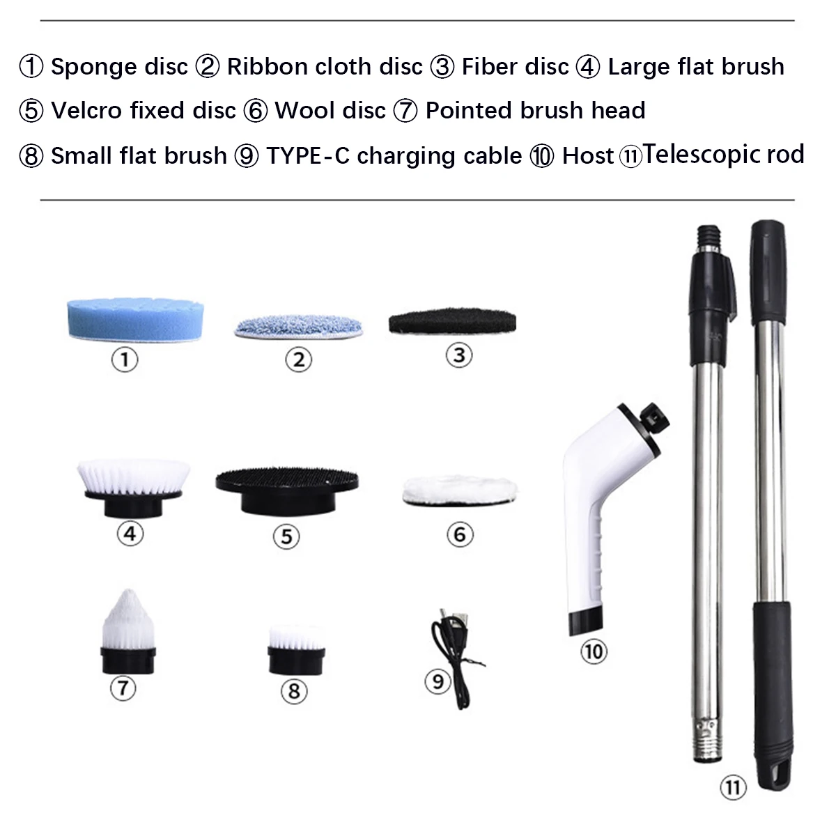 Scrubber Elettrico Rotante Senza Fili – Spazzola Pulizia Multiuso Con 8 Testine E Batteria 2500 MAh - 3