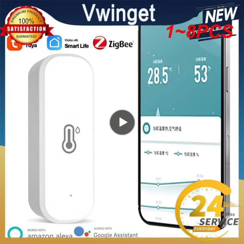 

1~8PCS Tuya Zigbee / WiFi Smart Temperature Humidity Sensor Indoor Hygrometer APP Remote Monitor Var Smart Life Works With Alexa