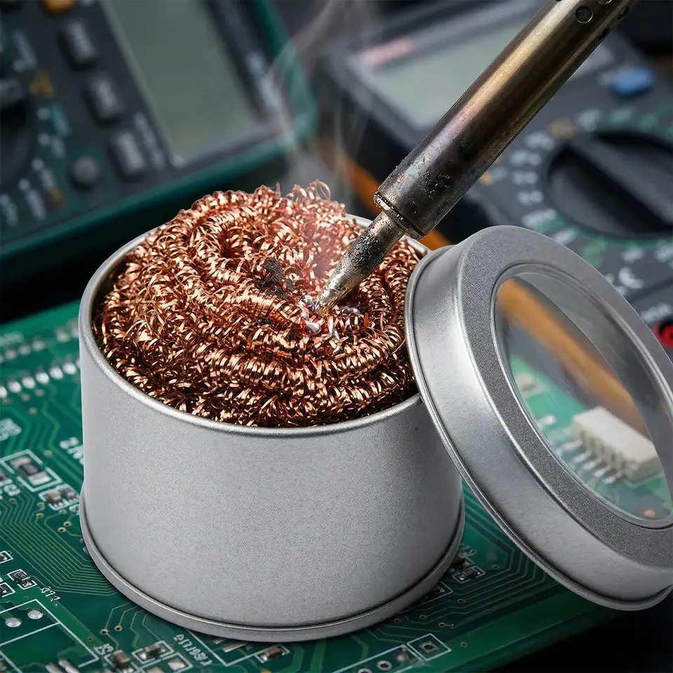 Soldering Iron Tip Cleaner Brass Wire Sponge with Metal Base Holder for Fast Desoldering Welding Repair image 1
