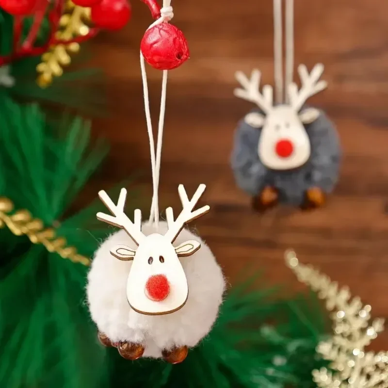 Christmas Decorations 20/1Pcs Christmas Felt Wooden Elk Hanging Ornaments Cute Reindeer Xmas Tree Decor Pendants New Year Party Kids Gifts Decoration