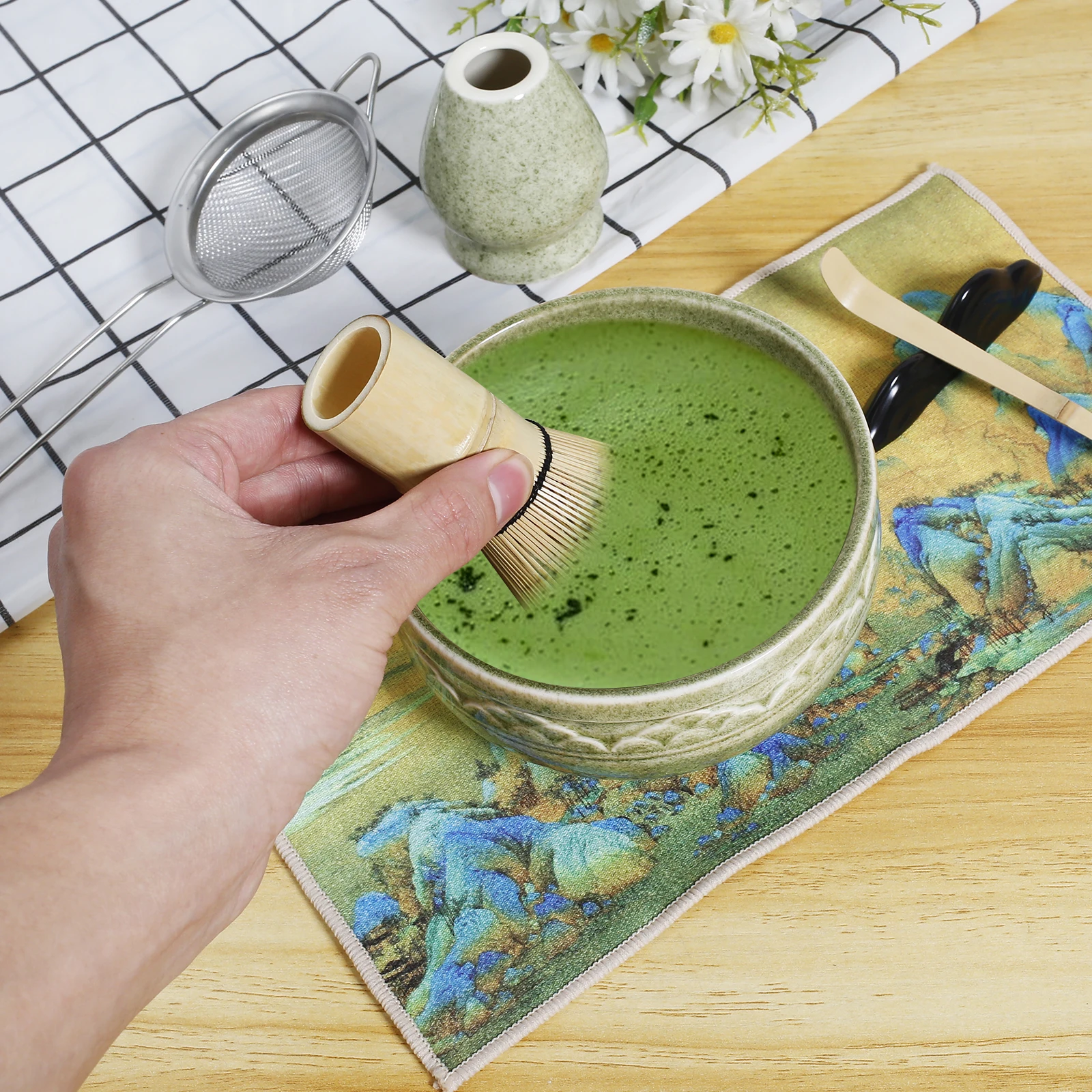 7 PCS Matcha Whisk Set Easy to Use Matcha Tool Kit with Strainer Exquisite Ceramic Set Safe Sturdy Whisk