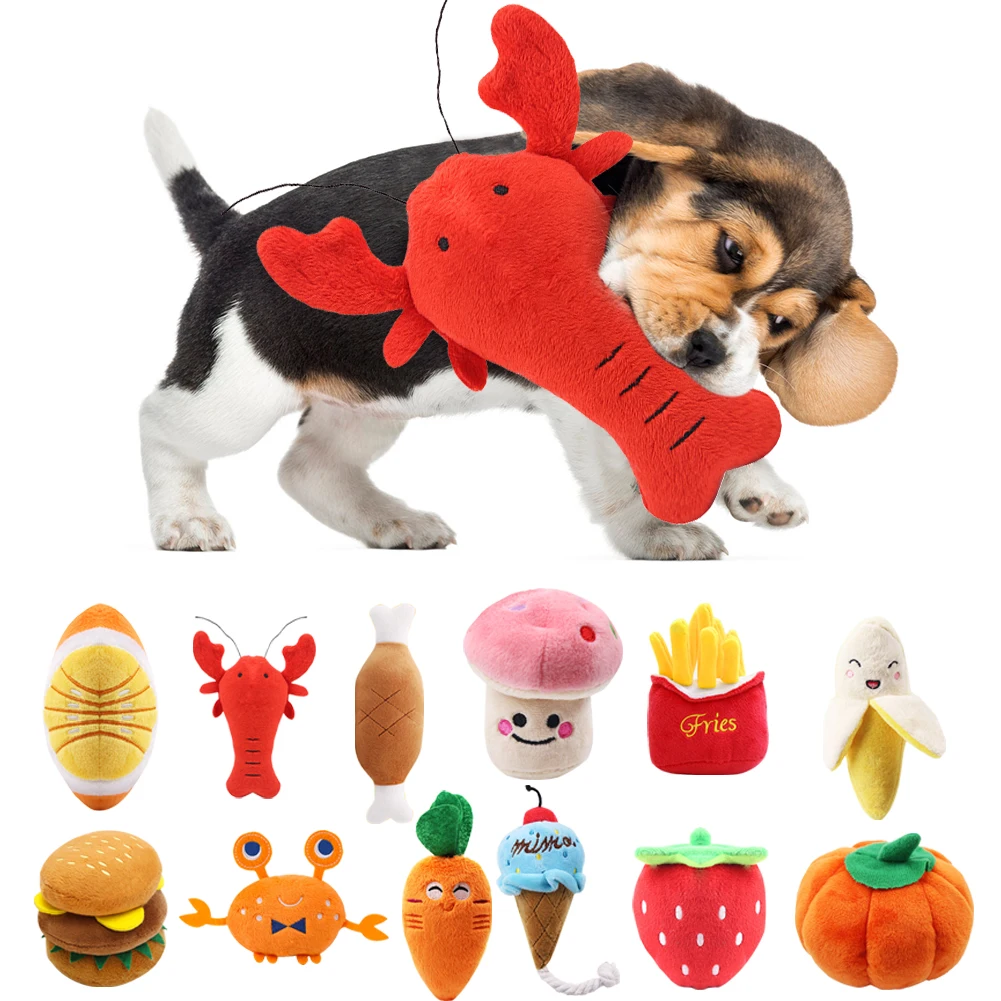 Pet-Friendly Cartoon Fruit Animals Plush Chew Toy with Squeaker