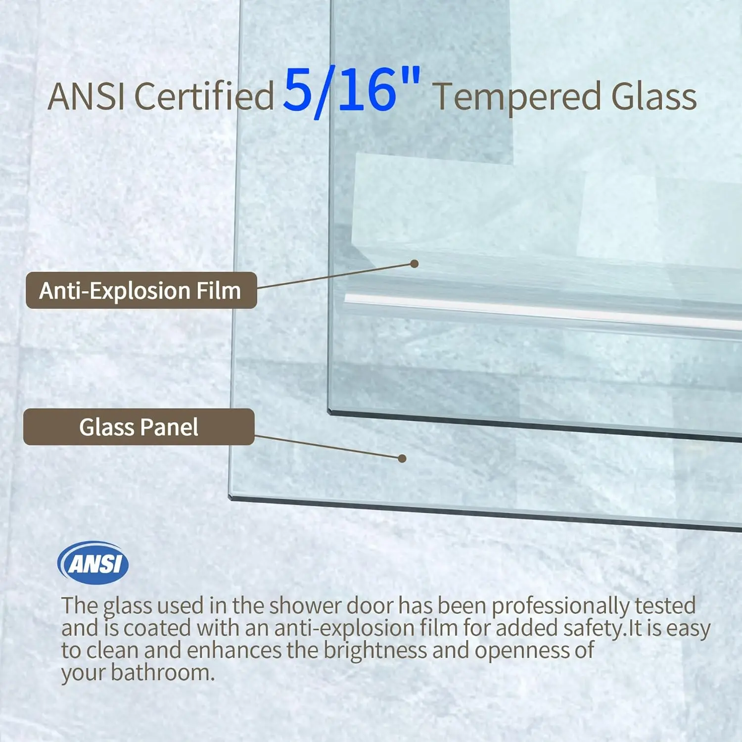Shower Door 56-60" W x 76" H Frameless Shower Door,Glass Shower Door w/Seal Strip Parts and Handle,Stainless Steel Hardware 5