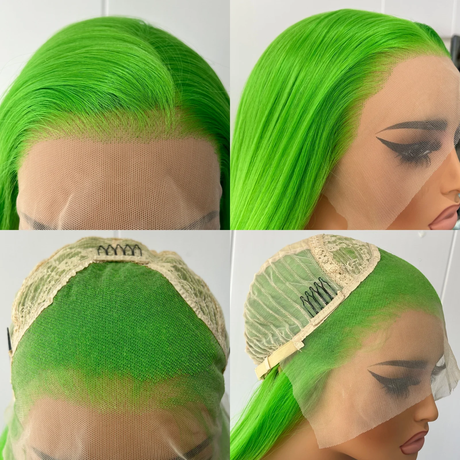 شعر مستعار طويل أخضر حريري مستقيم شعر صناعي جزء مج...