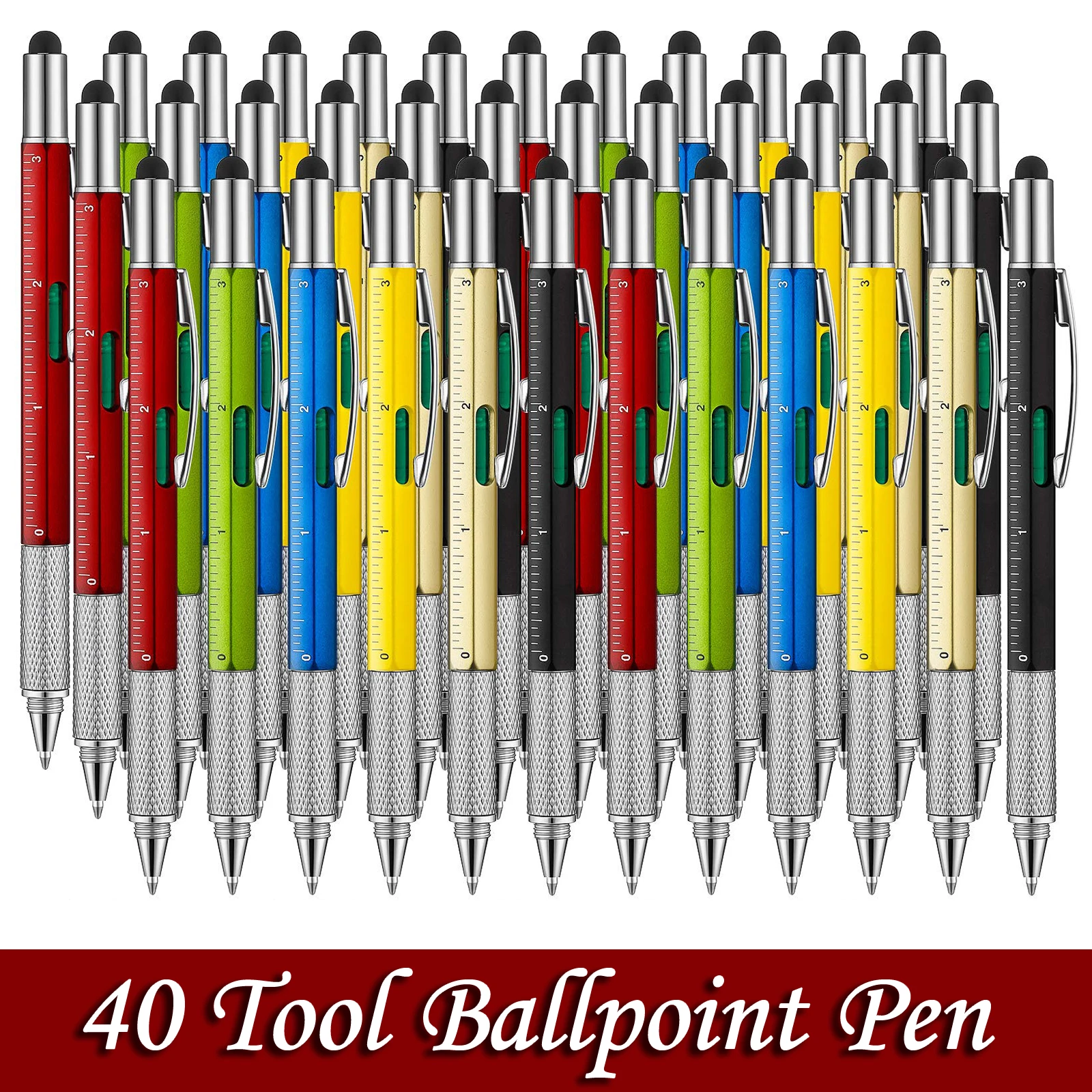 

40Pcs 6 in 1 Tool Ballpoint Pen Screwdriver Ruler Spirit Level Multi-function Aluminum Touch Screen Stylus Pen