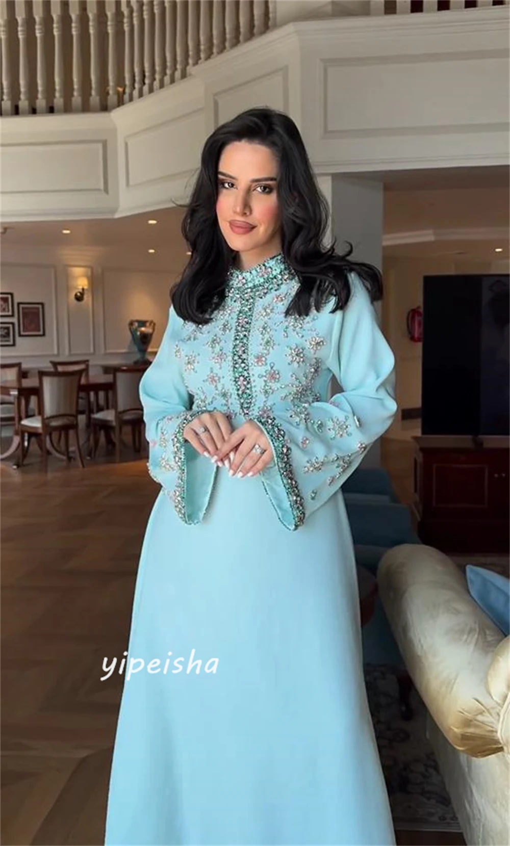 Yipeisha· Classic· Modern Style Formal Evening O-Neck A-line Beading Satin Bespoke Occasion Dresses