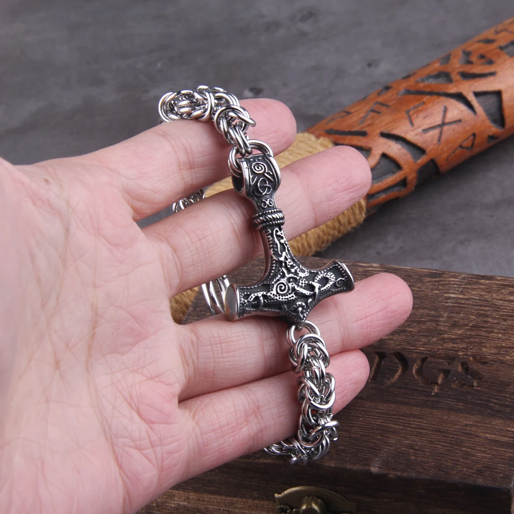 Viking Thors Hammer Bracelet - Handmade Nordic Runes Amulet Jewelry