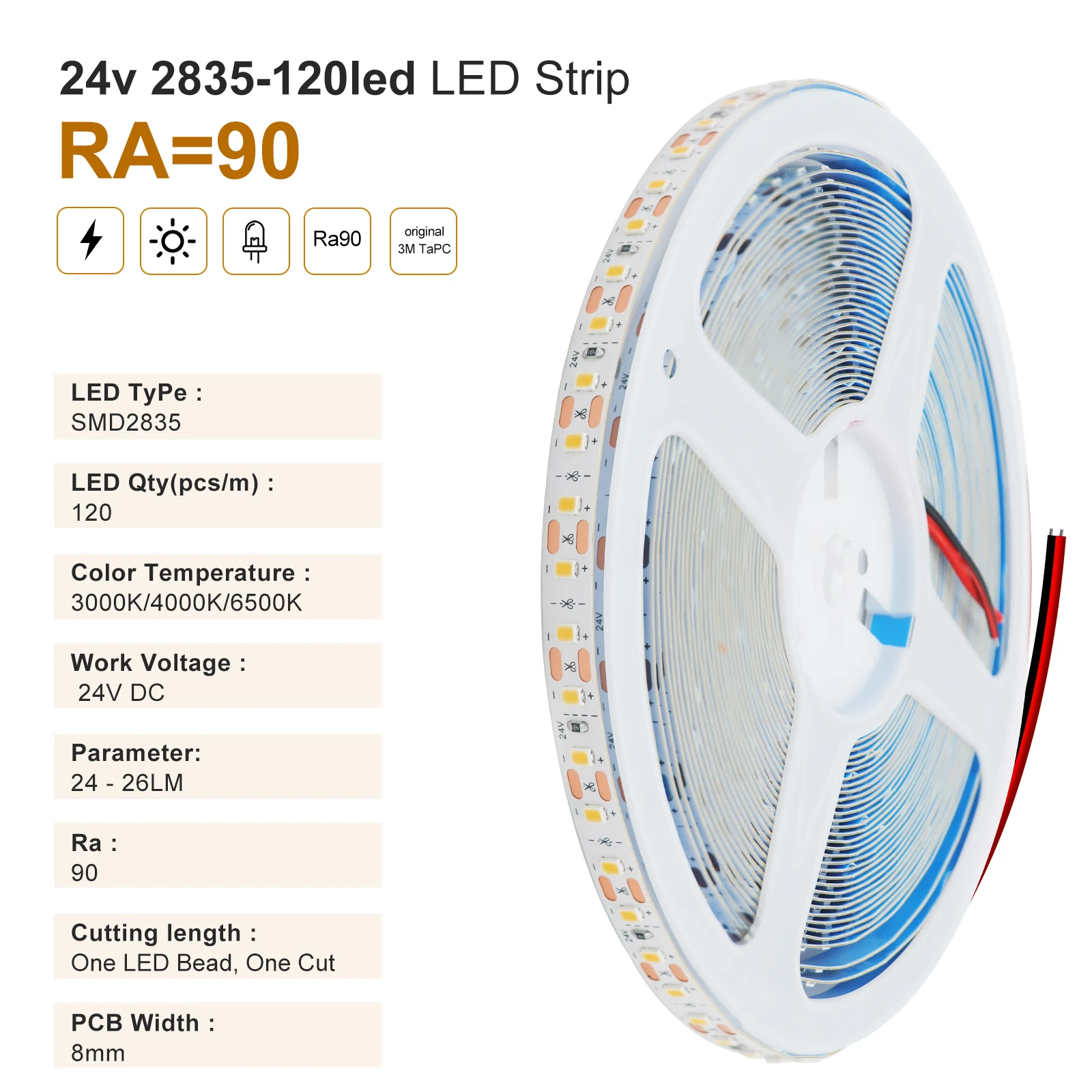 Enhanced LED Strip Light - Flexible DIY Lighting with High CRI Adhesive, Various Lengths and Color Temperatures