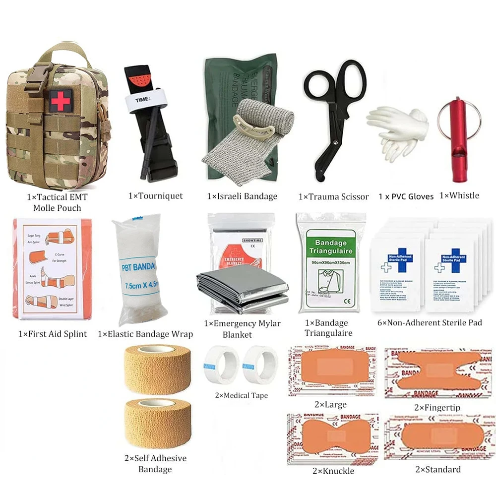 Outdoor Survival Gear Molle Bag Medical Emergency Survival First Aid Kit Tactical Tourniquet Israel Bandage Camping