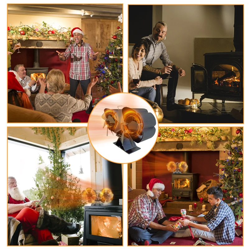 Wood Stove Fan Heat Powered Dual Silent Motors 6 Blades Non-Electric Fireplace Fan Wood Burning Stove