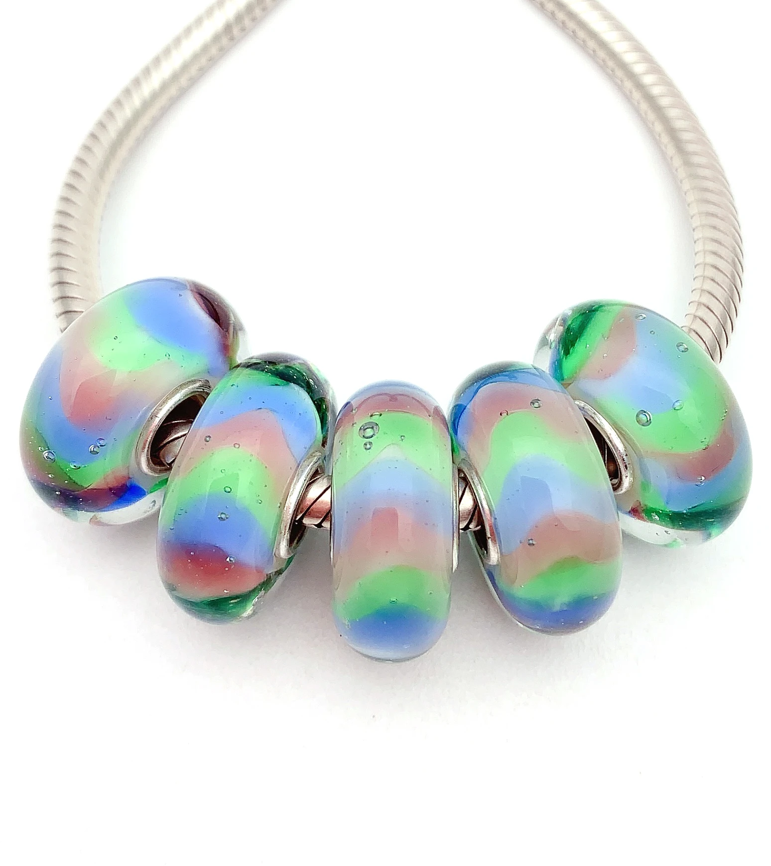 

XHYG216 5X 100% Authenticity S925 Sterling Silver Beads Murano GlassBeads Fit European Charms Bracelet Diy Jewelry Lampwork