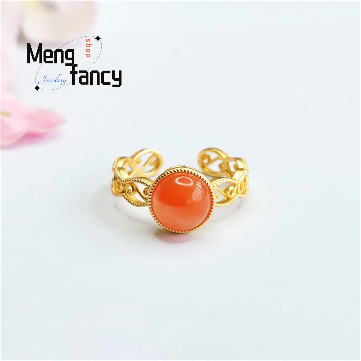 

Natural S925 Silver Inlaid With South Red Agate Egg Face Ring Simple Generous Personality Fashion Exquisi Women Luxury Jewelry