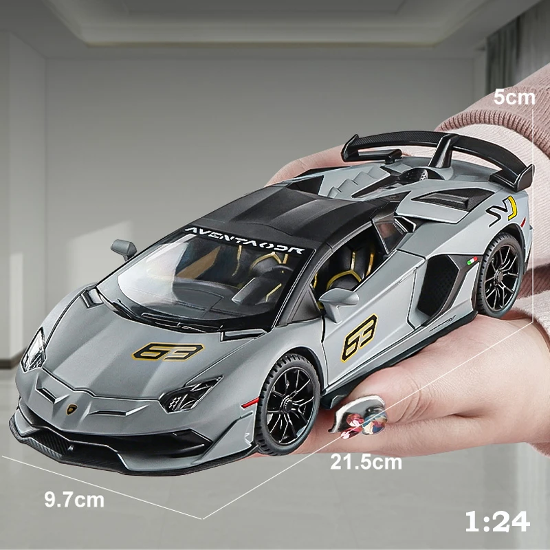 1/24 Scale Lambor Aventador SVJ 63 Super Car Model Sound Light Collection Metal Diecast Toys Vehicles Kids Boys Gift Decoration 6