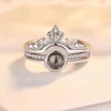 I Love You In 100 Languages Ring Wedding Memory Bridal Romantic Rose Crown Projection Ring for Women Girl Friend Ladies Gifts 4