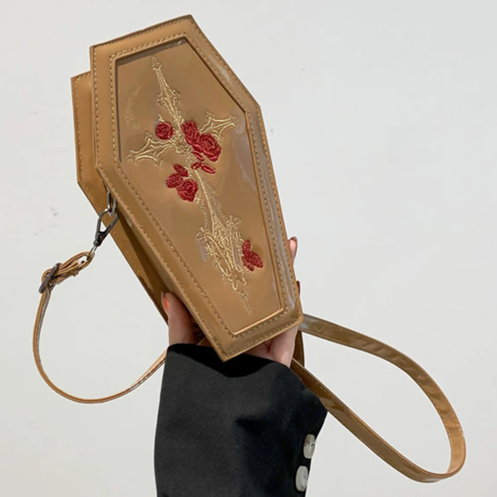 Women Coffin Satchel Purse Cartoon Gothic Crossbody Bag Versatile Rose Crossbody Pouch Y2K Cellphone Bag Halloween Gift
