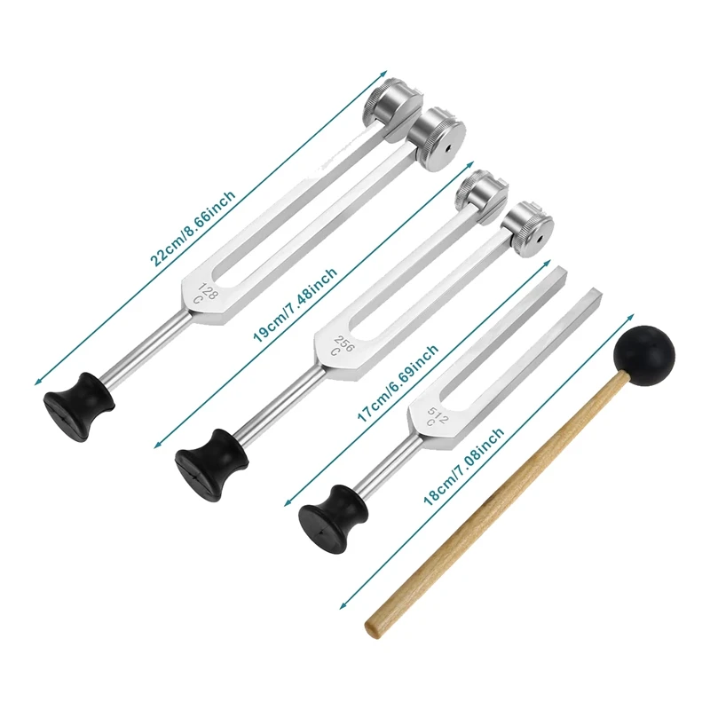 AEF5-4 Pack Tuning Fork Set(128Hz, 256Hz, 512Hz)With Tuning Fork Hammer For Sound Sound Vibration Tool