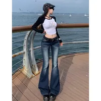 Y2K Slim Fit High Waist Casual Womens Jeans Retro Denim Pants Low Rise Flared Trousers Long Bootcut Drag Autumn for Women