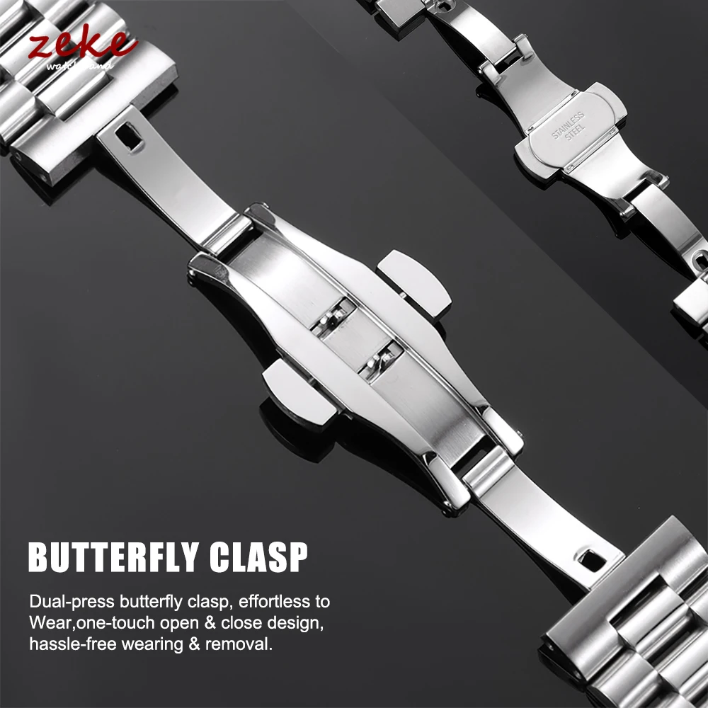Elegant Solid Stainless Steel Curved-End Watch Band Bracelet
