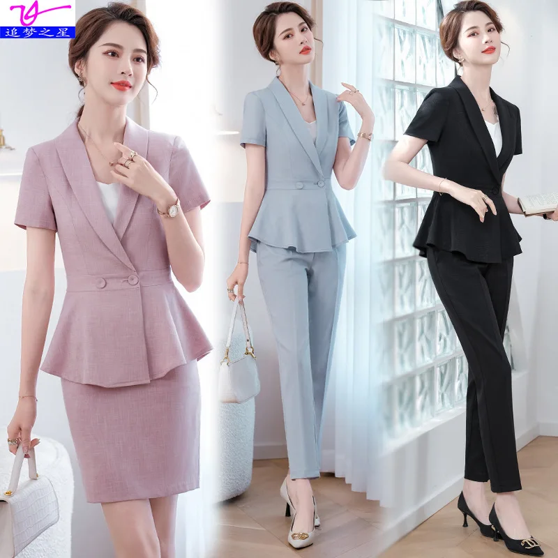 

Business Suit Suit Dress Two-Piece Thin Short Sleeve Socialite Temperament Jewelry Shop Beauty Salon Workwear Female Summer