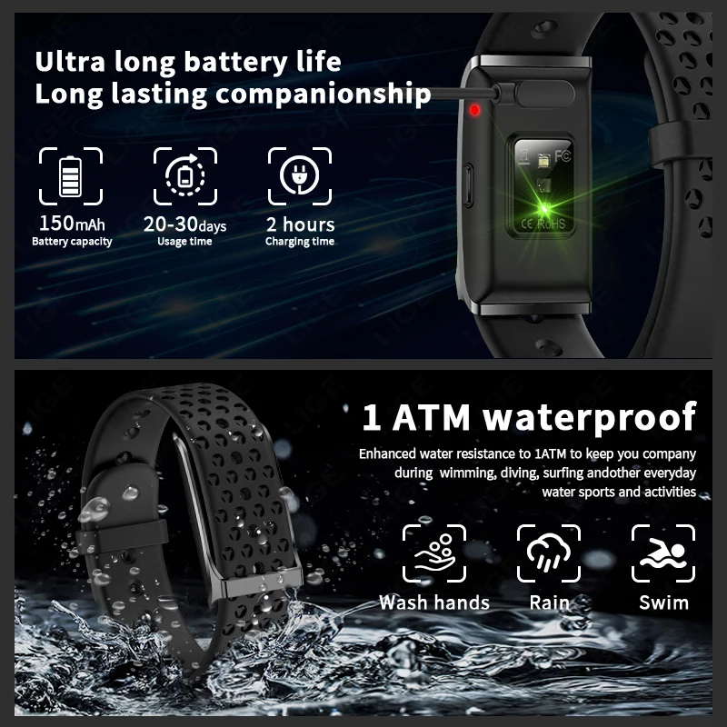 LIGE Health Smart Bracelet for Couples Heart Rate Monitor Activity Fitness Tracker Men Women Band Sports Waterproof Smart Watch 5