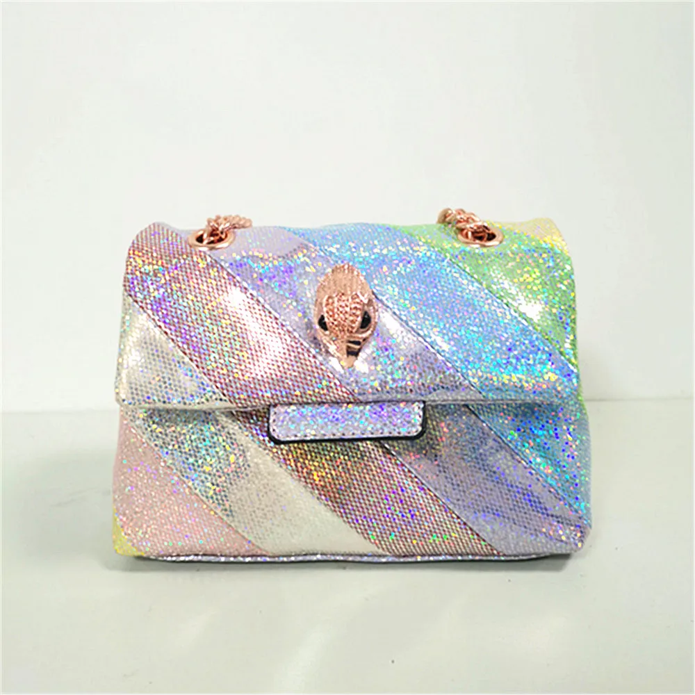 Shiny Glitter Mini Women Eagle Head Rainbow Handbag Jointing Colorful  Sequin High Quality Crossbody Bag Shoulder Bag