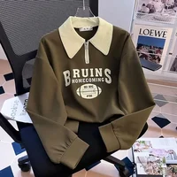 Long Sleeve Women's Fashionable Loose Polo Neck Printed T-shirt Spring Autumn Winter New Style Base Layer Shirt Outerwear